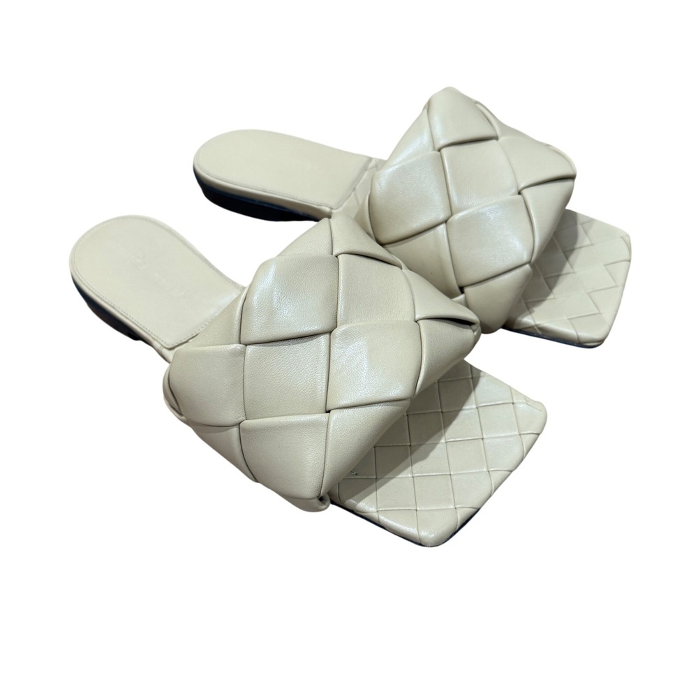 Bottega Veneta Lido Flat Slides Cane Sugar Beige Intrecciato Leather Sandal 36 6